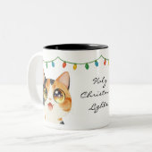 Sparkly-Eyed Cat Holy Christmas Lights Zweifarbige Tasse (Vorderseite Links)