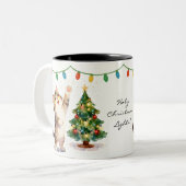 Sparkly-Eyed Christmas Tree Kitten Gift Zweifarbige Tasse (Vorderseite Links)