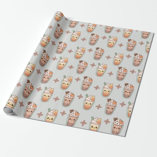 Sparkly Fall Drinks Kawaii Pastel Pattern Geschenkpapier (Ungerollt)