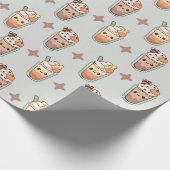 Sparkly Fall Drinks Kawaii Pastel Pattern Geschenkpapier (Ecke)