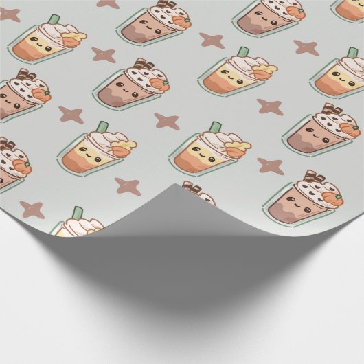 Sparkly Fall Drinks Kawaii Pastel Pattern Geschenkpapier (Ecke)