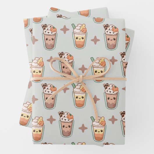 Sparkly Fall Drinks Kawaii Pastel Pattern Geschenkpapier Set (Beispiel)