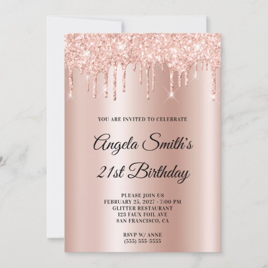 Sparkly Glittery Drips Rose Gold Ombre Einladung (Vorderseite)