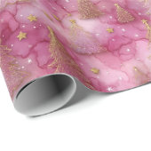 Sparkly Gold Holiday Tree on Pink Geschenkpapier (Rolleneckpunkt)