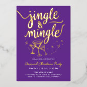 Sparkly Gold Purple Jingle Mingle Cocktail Doodles Folieneinladung (Vorderseite)