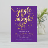Sparkly Gold Purple Jingle Mingle Cocktail Doodles Folieneinladung (Stehend vorne)