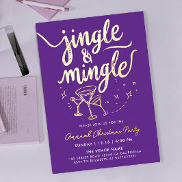 Sparkly Gold Purple Jingle Mingle Cocktail Doodles Folieneinladung