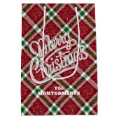 Sparkly Merry Christmas Plaid Mittlere Geschenktüte (Rückseite)