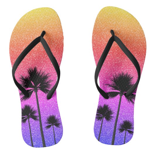 Sparkly Palm Trees Gradient Sunset Badesandalen (Fußbett)