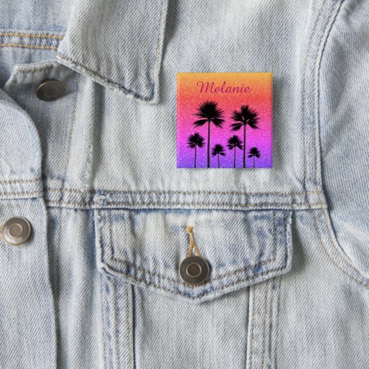 Sparkly Palm Trees Gradient Sunset Personalised Button (Beispiel)