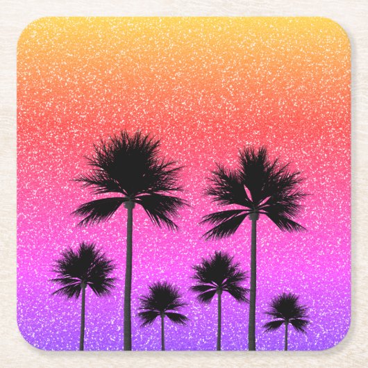 Sparkly Palm Trees Gradient Sunset  Rechteckiger Pappuntersetzer (Vorderseite)
