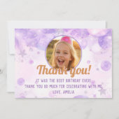 Sparkly Purple Photo Girls Birthday Party Dankeskarte (Vorderseite)