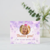 Sparkly Purple Photo Girls Birthday Party Postkarte (Stehend Vorderseite)