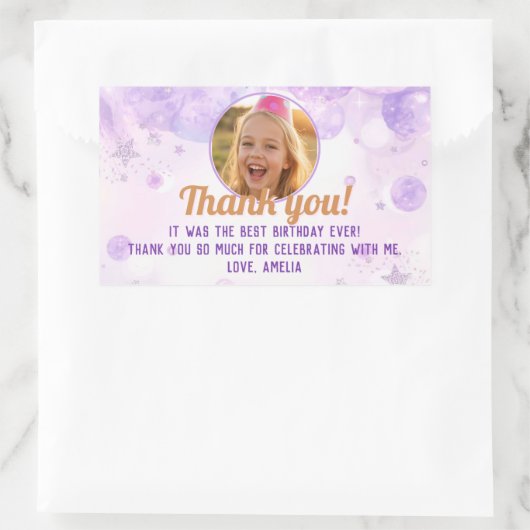 Sparkly Purple Photo Girls Birthday Party Rechteckiger Aufkleber (Tasche)