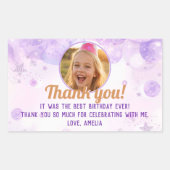Sparkly Purple Photo Girls Birthday Party Rechteckiger Aufkleber (Vorderseite)