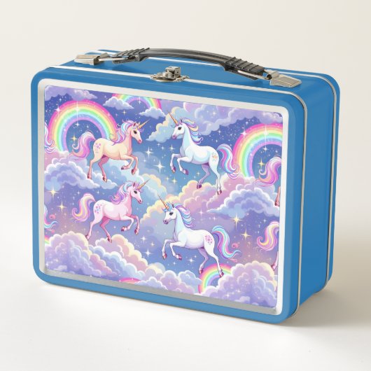Sparkly rainbow and unicorns on clouds metall brotdose (Vorderseite)