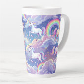 Sparkly rainbow and unicorns on clouds milchtasse (Rechte Ecke)