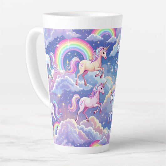 Sparkly rainbow and unicorns on clouds milchtasse (Linke Ecke)