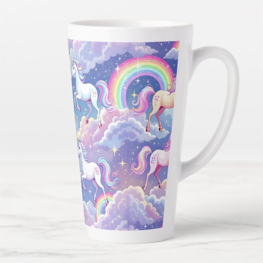 Sparkly rainbow and unicorns on clouds milchtasse (Rechts)
