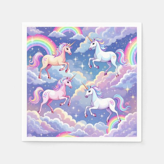 Sparkly rainbow and unicorns on clouds serviette (Vorderseite)