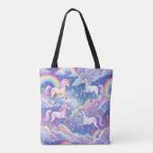Sparkly rainbow and unicorns on clouds tasche (Rückseite)