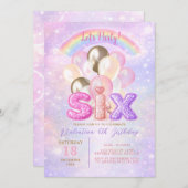 Sparkly Rainbow Glitter Six Balloon Birthday Einladung (Vorne/Hinten)
