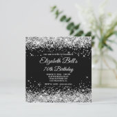 Sparkly Silver Glitter Black Color 70th Birthday Einladung (Stehend Vorderseite)