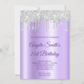 Sparkly Silver Glitter Drips Lavender Ombre Einladung (Vorderseite)