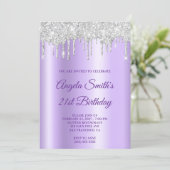 Sparkly Silver Glitter Drips Lavender Ombre Einladung (Stehend Vorderseite)