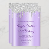 Sparkly Silver Glitter Drips Lavender Ombre Einladung (Vorne/Hinten)