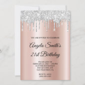 Sparkly Silver Glitter Drips Rose Gold Ombre Einladung (Vorderseite)