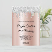 Sparkly Silver Glitter Drips Rose Gold Ombre Einladung (Stehend Vorderseite)