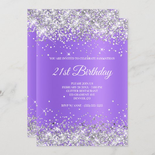 Sparkly Silver Glitter Lavender Purple Shimmer Einladung (Vorne/Hinten)