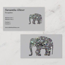 Sparkly silver mosaic Elephant Monogram on gray Visitenkarte