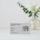 Sparkly silver mosaic Elephant Monogram on gray Visitenkarte (Stehend Vorderseite)