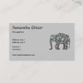 Sparkly silver mosaic Elephant Monogram on gray Visitenkarte (Vorderseite)