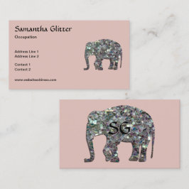 Sparkly silver mosaic Elephant Monogram rose pink Visitenkarte