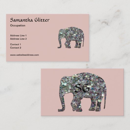 Sparkly silver mosaic Elephant Monogram rose pink Visitenkarte (Vorne/Hinten)