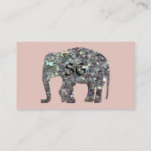 Sparkly silver mosaic Elephant Monogram rose pink Visitenkarte (Rückseite)