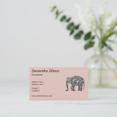 Sparkly silver mosaic Elephant Monogram rose pink Visitenkarte (Stehend Vorderseite)
