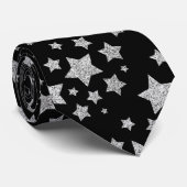 Sparkly Silver Stars Christmas pattern black Krawatte (Gerollt)