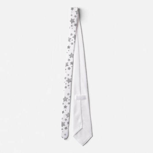 Sparkly Silver Stars Christmas pattern white Krawatte (Rückseite)
