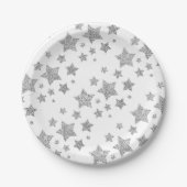 Sparkly Silver Stars Christmas pattern white Pappteller (Vorderseite)