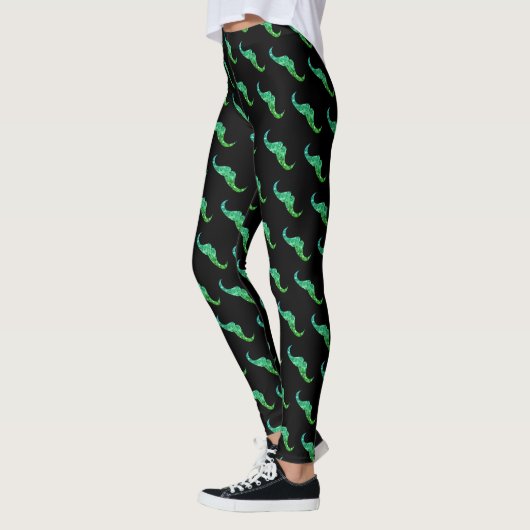 Sparkly teal green ombre Mustache pattern black Leggings (Links)