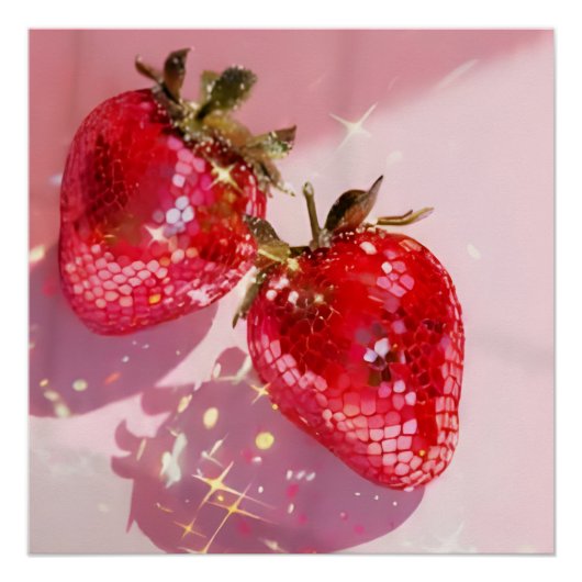 Sparkly Twin Disco Strawberries Pink Aesthetic Poster (Vorderseite)