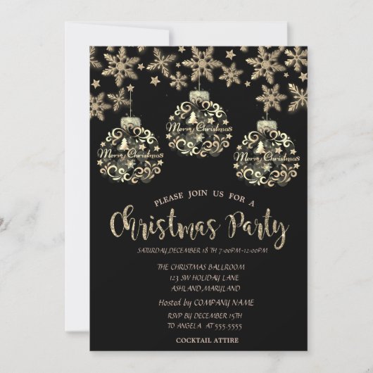 Sparkor Gold Balls Snowflakes Business Einladung (Vorderseite)