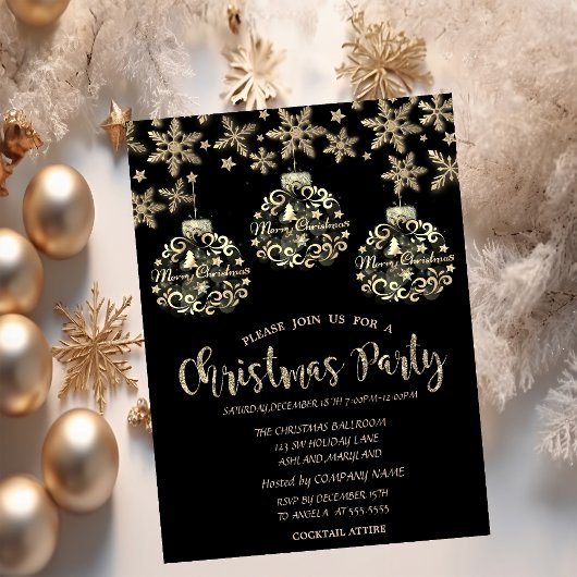 Sparkor Gold Balls Snowflakes Business Einladung