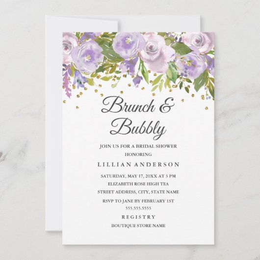 Sparkor Lila Brunch und Bubbly Einladung (Vorderseite)