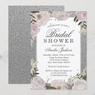Sparkor Rosa Silver Floral Brautparty Einladung