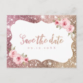 Sparkor Rose Gold Glitzer Save the Date blühend Ankündigungspostkarte (Vorderseite)